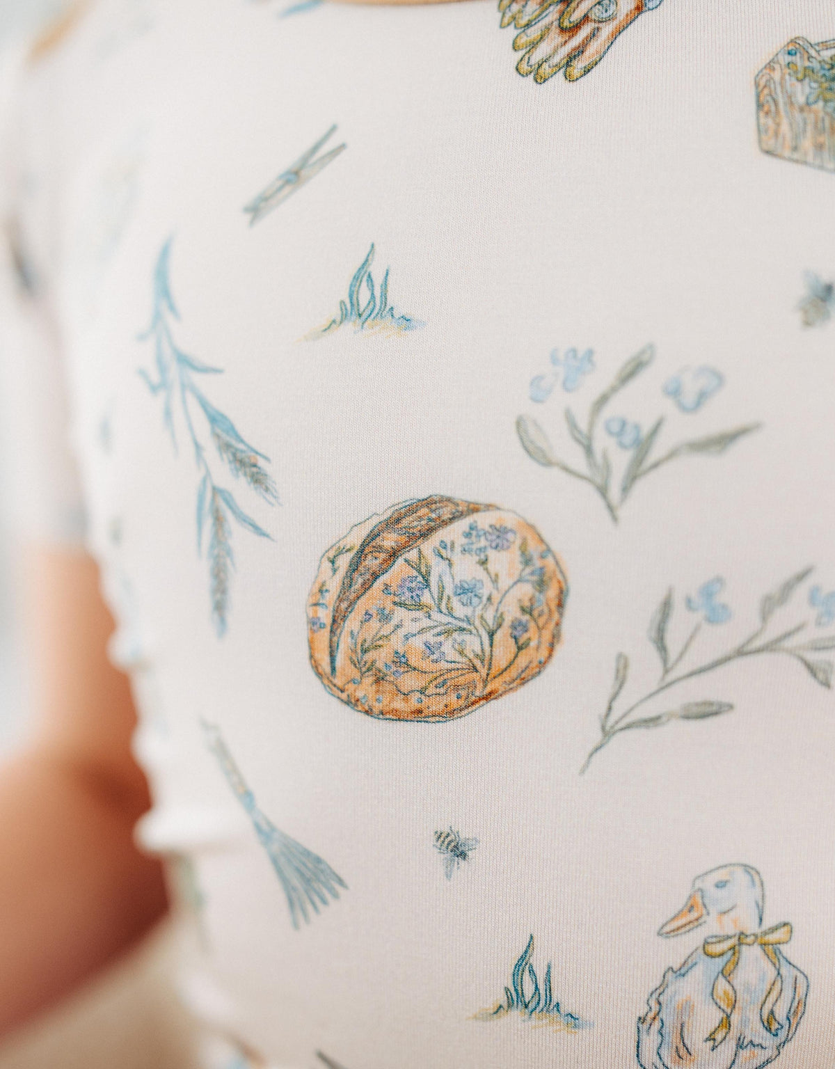 closeup fabric image of Meadow Lane Kids Heirloom Homestead TENCEL kids pajamas